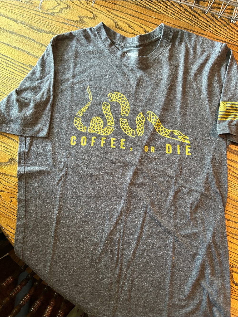 Coffee or Die Snake Graphic Tee - Dark Gray with Yellow
